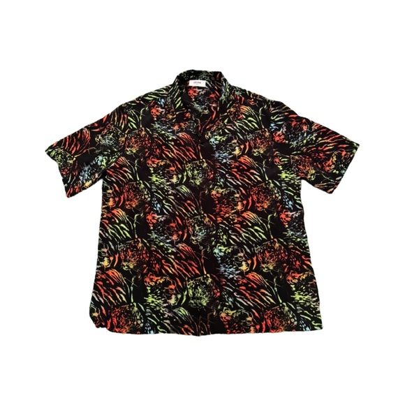 CELINE 1450$ Silk Hawaiian Shirt - Neon Tiger Print New W Tags Size 39 - Picture 1 of 8